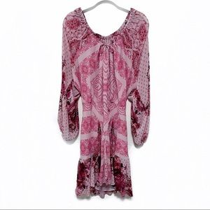 free people Seven Wonders Puff Sleeve Open Back Boho Mini Dress in Dusty Rose M